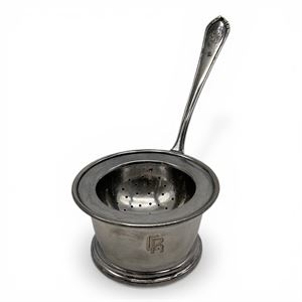 Vintage Monogrammed Sterling Silver & Silver Plate Tea Strainer Drip Cup Set